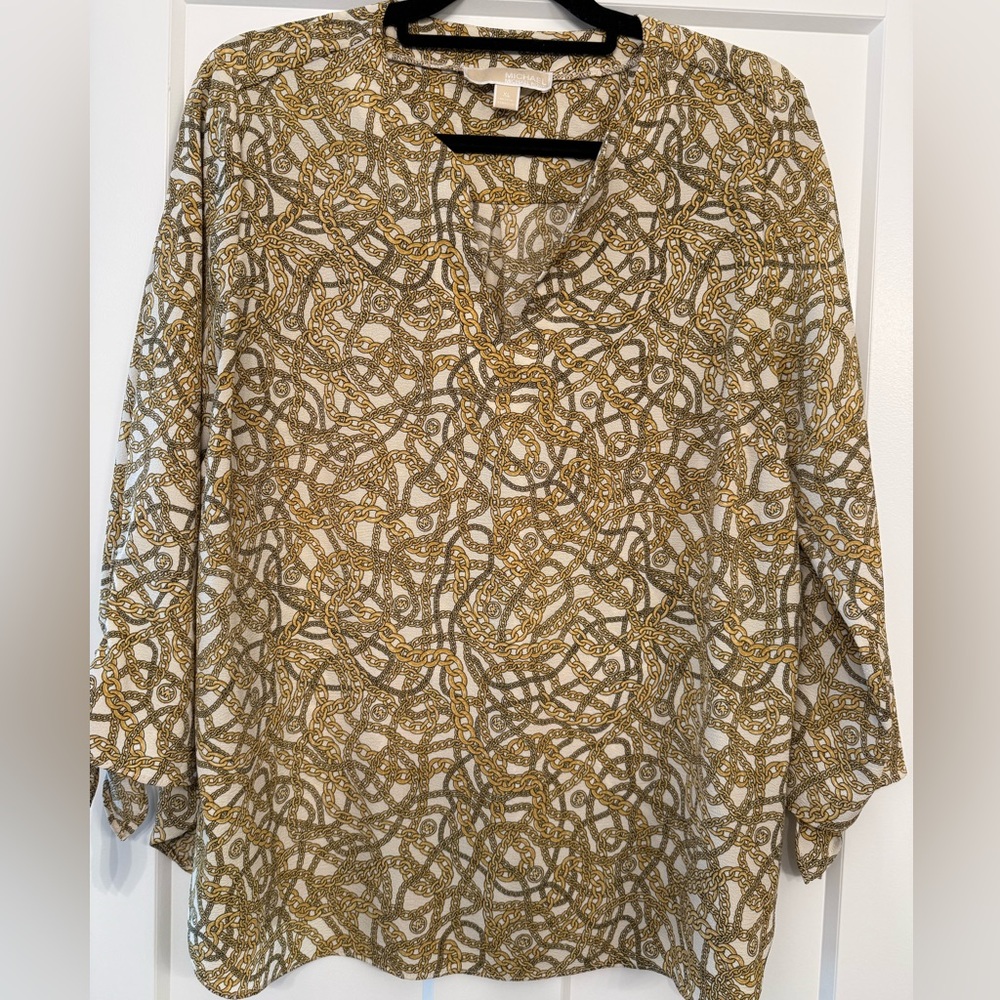 Michael Kors Gold and Cream Chain Print Blouse